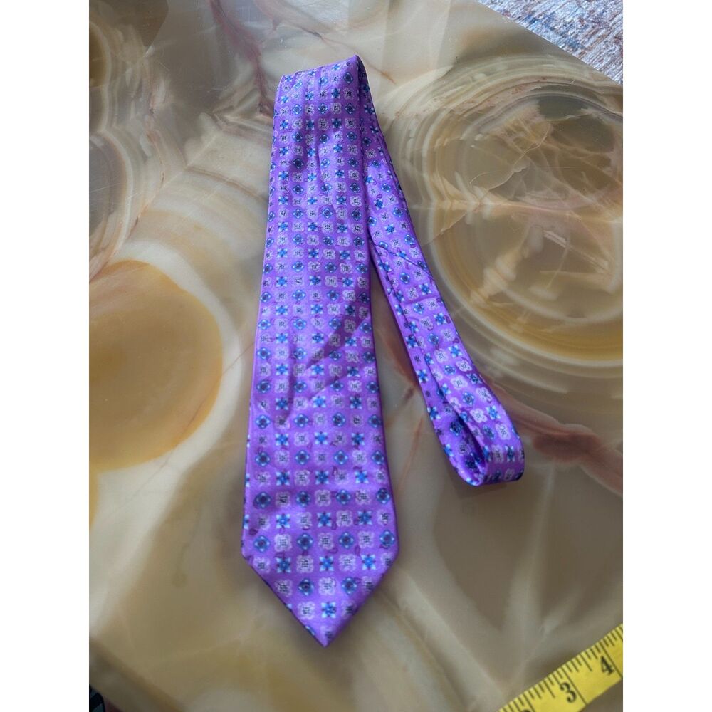 Ermenegildo Zegna Silk TIe Purple Flowers Geometric Design